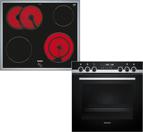 Siemens PQ521KB11, Einbau-Herd-Set, Bestehend aus HE578BBS3 Herd, 60 x 60 cm, Pyrolyse Selbstreinigung und Backautomatik, EA64RGNA1E Elektrokochfeld, Edelstahlrahmen