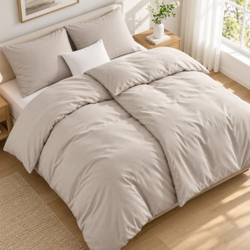 Duvetnova Bettwäsche 135x200 4Teilig Beige ÖKO-TEX Superweich Mikrofaser Bettwäsche-Sets 2 Bettbezüge 135x200 + 2 Kissenbezüge 80x80 - alle mit Reißverschluss Duvet Cover Deckenbezug Bettwäsche Leinen