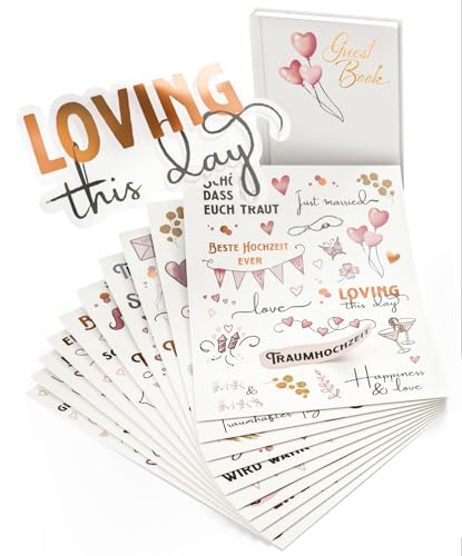 Homety Sticker Hochzeit Gästebuch (350 Stück) – Aufkleber Liebe für Fotoalbum, Scrapbook, Bullet Journal & Hochzeit Deko – Hochzeitssticker in Rose Gold für Gästebuch und Hochzeitsalbum
