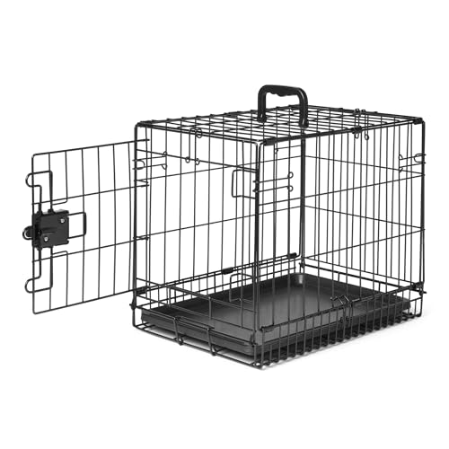Amazon Basics Robuste, Faltbare Hundebox aus Metall mit Bodenwanne, eine Tür, 46 x 32 x 38 cm, schwarz