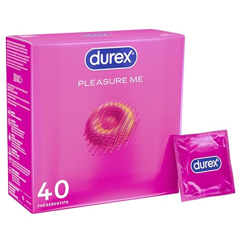 Durex Pleasure Me Kondome – Mit Noppen & Rippen, anatomischer Easy-On-Form & mit viel Silikongleitgel befeuchtet – 40 Kondome (1er Pack)
