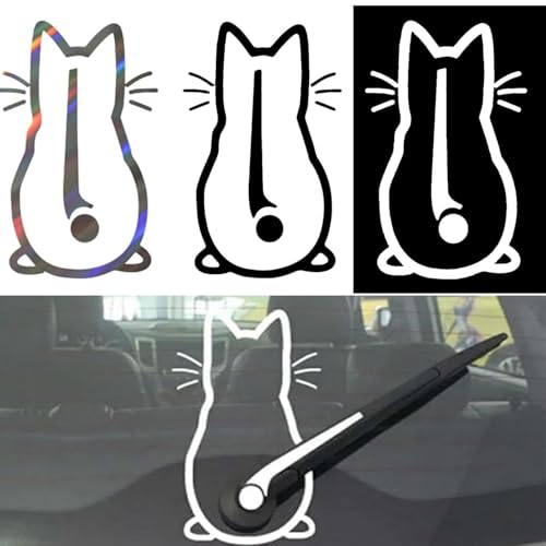 Alriedy 3 Stück Katzen Wischer Aufkleber, Reflektierend Auto Aufkleber, Lustiger Cartoon Kätzchen Schwanz Heckscheibenaufkleber, Autoaufkleber Katze für Auto, Laptop, Handy