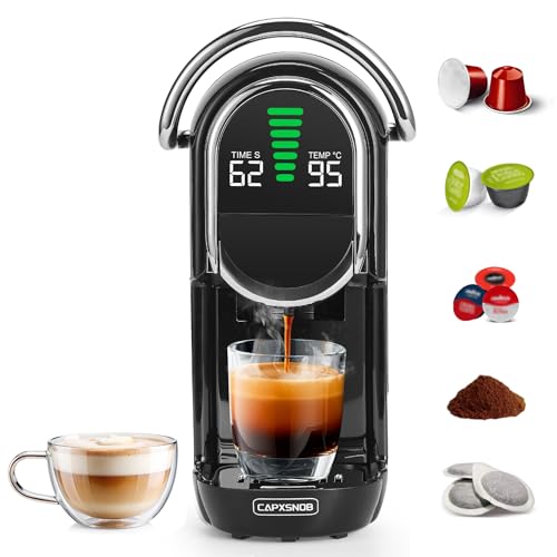 Magician1 Mini 5in1 Kapselmaschine für Nespresso, Dolce Gusto, Lavazza A Modo Mio, ESE-Pad, Kaffeepulver, 20bar, 1450W, LED-Display, 7 Wasserstufen, Heiß-Kalt-Modus Kaffeemaschine für Zuhause und Büro