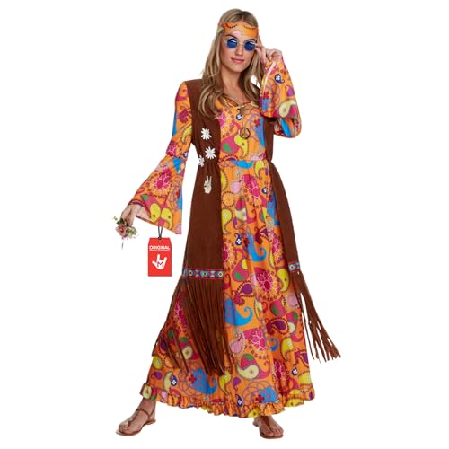 Morph Hippie Kostüm Damen, Hippie Kleid, 70er Jahre Outfit Damen, Schlagermove Outfit, Schlagermove Kostüm, 60er 70er Jahre, Fasching, Karneval - XXL