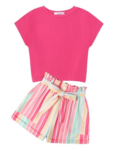 Arshiner Mädchen Tshirt mit Shorts Set Sommer Kinder Bekleidungssets Freizeit Mode Tank Top Zweiteiliges Kleidung Sets für Mädchen 9-10 Jahre