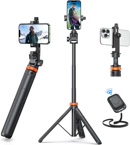 Handy Stativ, Stativ für Smartphone und Selfie Stick mit Fernbedienung, 158CM Hochrobust Strukturkomponenten und Ausziehsegment, Ausziehbar Drehbar Handyhalter, Stative für iPhone/Android