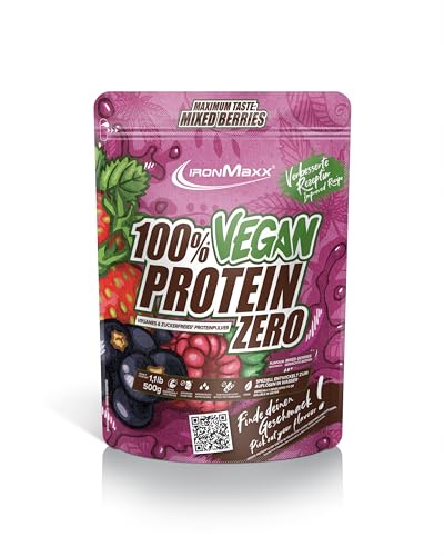 IronMaxx 100% Vegan Protein Zero - Mixed Berries 500g | Veganes Eiweißpulver ohne Zucker | Low Carb Protein Shake, High Protein, laktosefrei, geeignet für Muskelaufbau & Diät