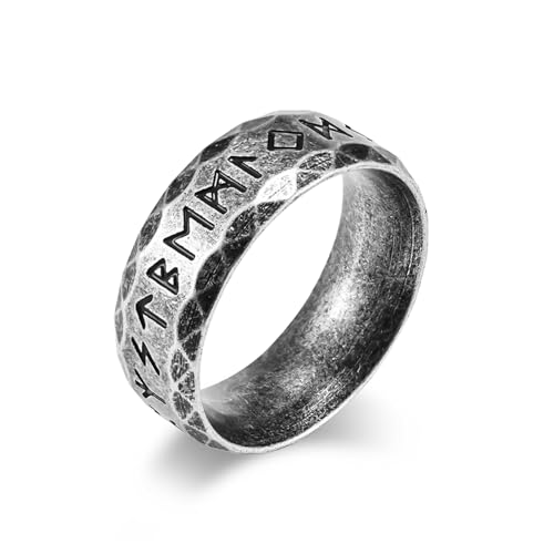 MERTTURM Vintage Wikingerring für Männer, Handgefertigtes Nordisches Schmuckstück Edelstahlring, Personalisierter Keltischer Trauring für Männer, Runenring mit Runen, Gold Schwarz Silber