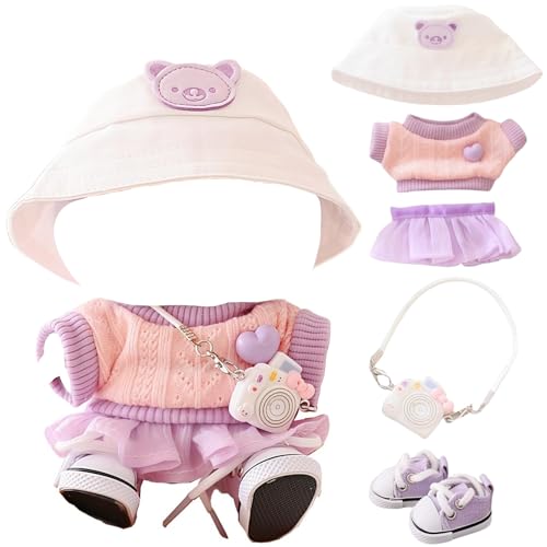 Puppenkleidung, 5 Stück Mini Puppen Bekleidung Set mit Pullover, Rock, Mütze, Schuhe, Kameramodell, Doll Clothes für Halloween Weihnachten Valentinstag Geburtstag Jahrestag