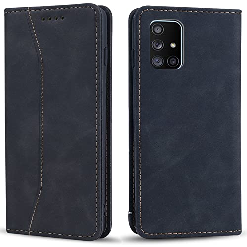 OKZone Kompatibel mit Samsung Galaxy A71 4G Hülle, Magnet Leder Tasche Handyhülle, Kartenfächer Schutzhülle, [Premium PU Leder] Flip Klappbare Stoßfeste Magnetische Standfunktion (Schwarz)