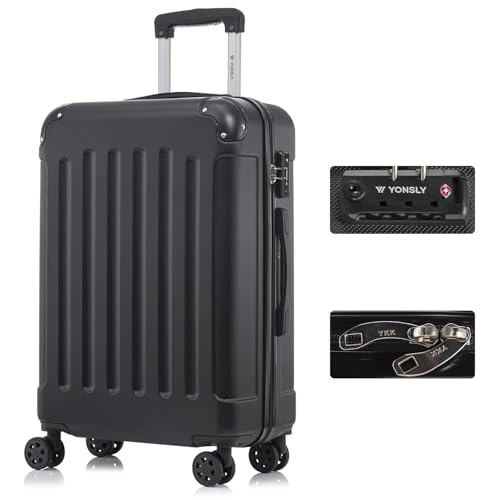 YONSLY Premium Reisekoffer TSA-Schloss,YKK-Reißverschluss Hartschalen-Koffer Trolley Rollkoffer Suitcase Handgepäck 4 Rollen (Schwarz, L)