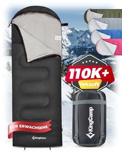 KingCamp Schlafsack Deckenschlafsack Camping Outdoor 3-4 Jahreszeiten für Erwachsene Kinder Ultraleicht Warm Waschbar beim Reisen und Abenteuern, (Schwarz L Zip, 220×75cm)