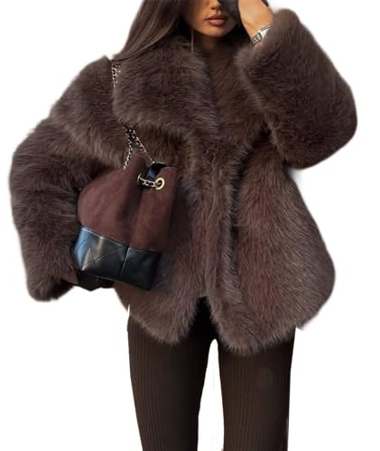 Lawawa Kunstfellmantel Damen Kunstpelz Mantel Kurzer Felljacke Winter Plüsch Flauschiger Kurzer Jacke Kunstfell Einfarbig Dicker Parka Wintermantel