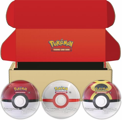 Pokémon-Sammelkartenspiel: Tin-Box-Bundle Pokéball – Pokéball, Premierball & Wiederball (9 Boosterpacks des Pokémon-Sammelkartenspiels & 6 Stickerbögen)