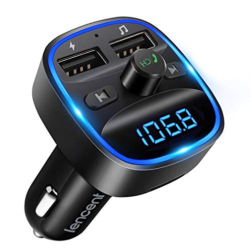 LENCENT Bluetooth FM Transmitter Auto, Musik Adapter für Auto Radio, KFZ Bluetooth Zigarettenanzünder Freisprechanlage, 2 USB Ports, Unterstützt SD-Karte USB-Sticks