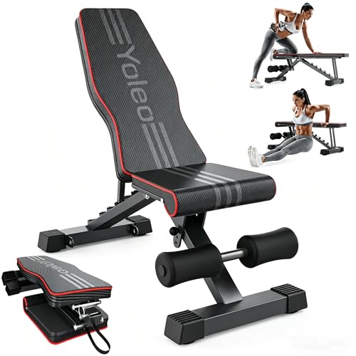 YOLEO klappbare Hantelbank Multifunktion Training Fitness Bank Bauchtrainer Schrägbank mit 6-Fach Verstellbarer Rückenlehne/3-Fach verstellbarer Sitzkissen,Belastung 300kg