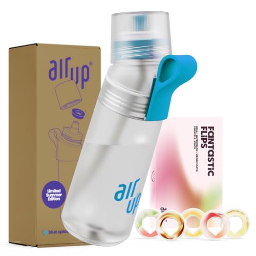 air up Flasche Twist Pro Starter Set Original, inkl Pods in 5 Geschmacksrichtungen I 600ml Trinkflasche mit Geschmack, zuckerfrei I spülmaschinenfest & BPA frei I in Blue Splash