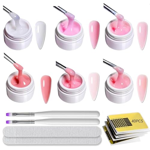 Aufbaugel für Gelnägel, Builder Gel Für Nägel 6 Farben, Aufbaugel Für Gelnägel Rosa, UV Nagelgel Set Zur Nagelverlängerung Modellage Nail Art Base Verstärkung, Nagellack Für Nägel Selber Machen DIY