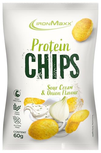 IronMaxx High Protein Chips – Sour Cream & Onion 60g | Low Carb, Glutenfrei & Zuckerarm | Knuspriger Eiweiß-Snack