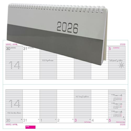 Tischkalender 2026 Tisch-Querkalender Schreibtischkalender Wochenansicht 1 Woche auf 2 Seiten 29 x 11 cm aufgeklappt knapp A4 Querformat