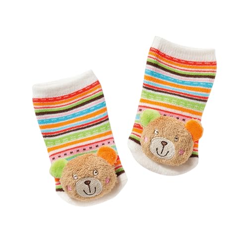 Fehn Rasselsocken Baby Teddy – Babysocken mit Rassel Funktion & Teddy Bär Köpfchen – Socken zur Förderung der Motorik – Babykleidung optimal als Erstlingssöckchen – Für Babys & Kinder von 0-12 Monaten