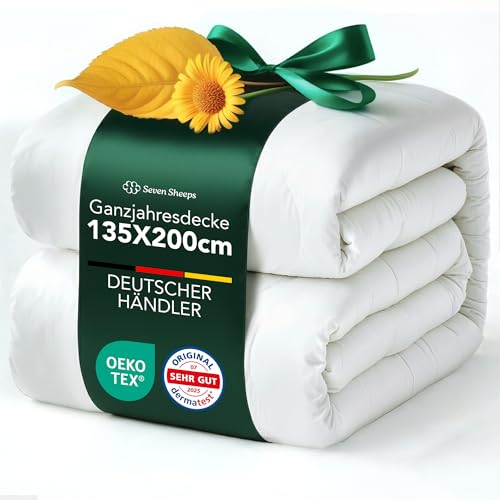 seven sheeps Allergiker Bettdecke 135x200, Ganzjahresdecke, Oeko-Tex, Dermatest sehr gut, Temperaturregulierende, Atmungsaktive Premium Duvet, Waschbar bei 60°C
