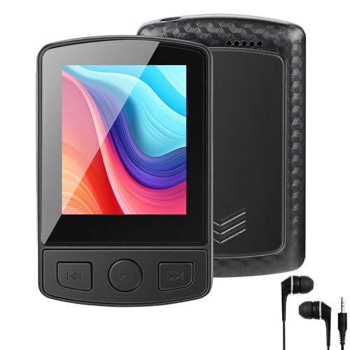 MP3 Players Bluetooth 5.2-1,8 Zoll TFT Farbbildschirm mit Clip Sport 32GB MP3 - Player FM Radio, Lautsprecher inkl. Kopfhörer, erweiterbar auf bis zu 128 GB SD-Karte für Kinder und Erwachs