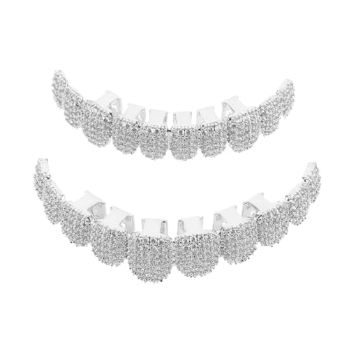 Supvox Zahngrills Für Halloweenkostüme Strass-Zähne-Dekoration Für Ober- Und Unterkiefer 10 Zähne Vollbling Zahnkappen Hip-Hop-Zahnschmuck Für Party Cosplay Und Rapper-Look