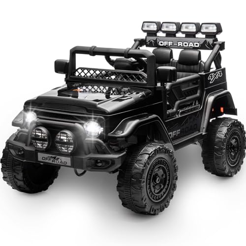 HAUSPROFI Kinder Elektroauto 12V, Elektroauto für Kinder mit 2,4G Fernbedienung, LED, Bluetooth, Musik, 3-5 km/h, Kinderauto Elektrisch, Elektro Kinderauto für ab 3 Jahren, Schwarz