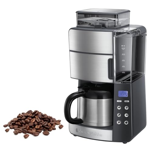 Russell Hobbs Kaffeemaschine mit Mahlwerk Thermokanne [Digitaler Timer, Brausekopf für opt. Extraktion & Aroma] Grind&Brew (1-10 Tassen, 3-stufige Mahlgradeinstellung) Filterkaffeemaschine 25620-56