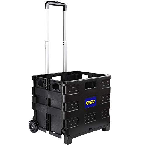 Kinzo Transporttrolley Faltbar 25kg Transportgewicht Klappbare Einkaufskiste Putzwagen fahrbare Transportkiste Platzsparender Transport Ideal für Camping, Einkauf 05703 Schwarz 100 cm