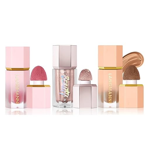 HOPHAT 3er-Pack Kontur, Highlighter & Rouge Set - Langanhaltend, Natürlich, Leicht, Aufbaubar - Konturierungsbronzer, Flüssiger Rouge-Stick, Highlighter-Schminkstift