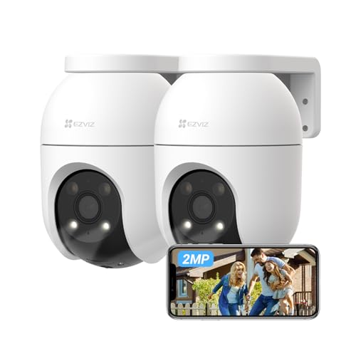 EZVIZ 2MP Überwachungskamera Aussen, WLAN IP Kamera mit 360° Abdeckung und Zwei-Wege-Audio, Personenerkennung mit Smart Tracking, Aktive Verteidigung mit Ton und Licht, wasserdicht, C8c 2 Pack