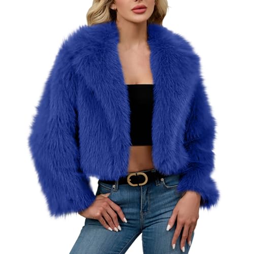 Winterjacke Damen Warm Wintermantel Kunstpelz Dicke Mantel Elegant Revers Pelzjacke Winter Kunstfell Pelzmantel Fleece Flauschig Wintermantel Kurzer Einfarbig Felljacke Faux Pelz Plüschjacke