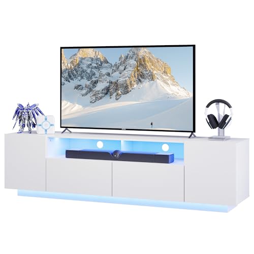 WLIVE TV-Schrank LED für Fernseher bis zu 75 Zoll, TV Lowboard mit Großem Stauraum, Fernsehtisch mit RGB LED-Beleuchtung, TV Board für Wohnzimmer Schlafzimmer, Weiß