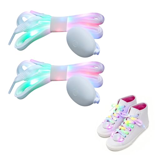 DYOUen 1 Paar（2PCS） LED Schnürsenkel Glitzer 120cm Fünf Farben Regenbogen Leuchtende Shoelaces für Party, Tanzen
