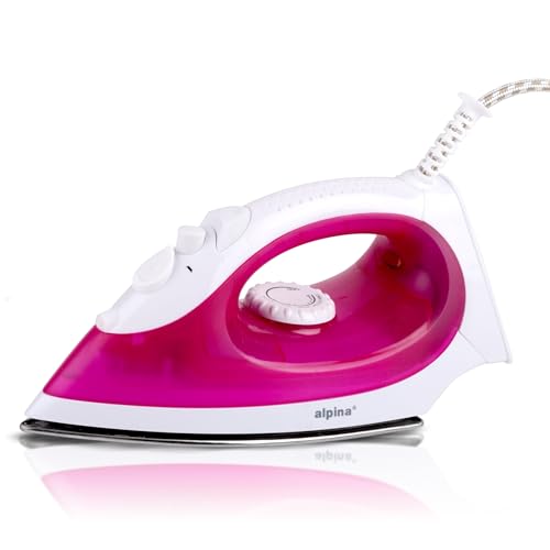 alpina Dampfbügeleisen - Dampfglätter 2000W - Bügeleisen mit Dampf- und Wassersprühfunktion - Einstellbare Temperatur und Wassertank 120ml - Edelstahlsohle - Rosa/Weiß