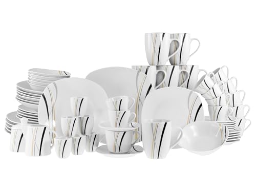 CreaTable, 22537, Serie Square City Line, 62-teiliges Geschirrset für 6 Personen, Kombiservice aus Porzellan, spülmaschinen- und mikrowellengeeignet, Qualitätsproduktion