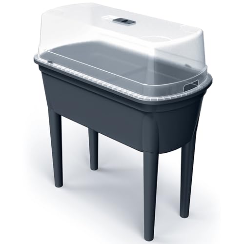 Prosperplast Hochbeet Frühbeet Bloomo mit abnehmbaren Beinen und Deckel | Frühbeet für Garten und Balkon | aus Kunststoff | Anthrazit | wetterfest | 78 x 82 x 37 cm (Hochbeet (Einzelausführung))