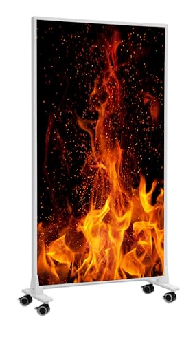 Könighaus Bild Infrarotheizung Standgerät - 1200 Watt - Energiesparend = wärmt innerhalb von 2 Minuten - mit Standfüßen & Thermostat - mobile Standheizung - Echter Hingucker mit Motiv: Lagerfeuer