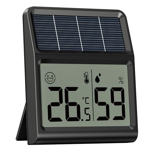 Solar Hygrometer, Thermometer innen mit Raumlicht-Betrieb, Luftfeuchtigkeitsmesser Raumthermometer, Keine Batterie, Keine Funktion Ohne Licht