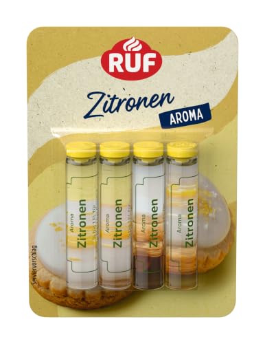 RUF Backaroma Zitrone, 4 Fläschchen Zitronenaroma, Flüssigaroma zum Backen