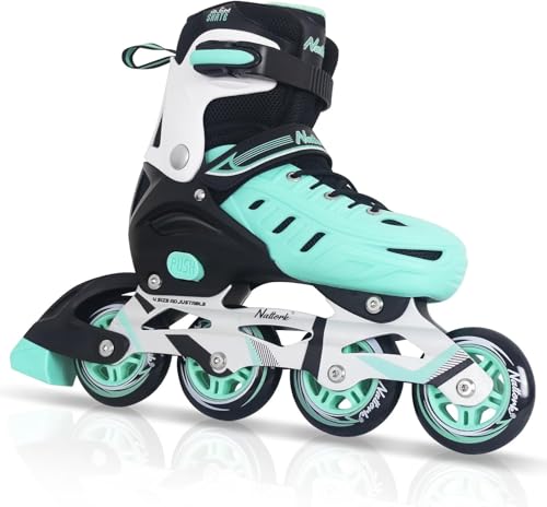 Nattork Inliner für Kinder und Erwachsene, 4 Größen Verstellbare Inline Skates Herren Damen, Rollerblades Outdoor und Indoor Anfänger (Türkis, X-Large (EU 37-41))