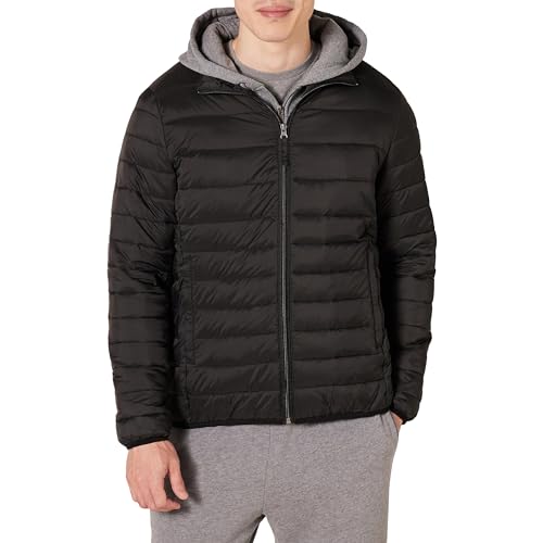 Amazon Essentials Herren Verstaubare, Leichte, Wasserabweisende Pufferjacke (Erhältlich In Big & Tall), Schwarz, L