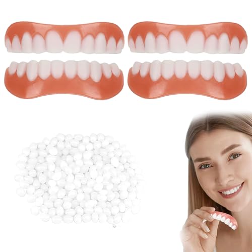 2 Paar Falsche Zähne Veneers,Furniere Zähne,Kosmetische Zahnabdeckung,Kosmetische Zahnabdeckung Gefälschte, Provisorische Zahnprothese Mit Zahnreparaturperlen Zähne Kosmetische Zahnabdeckung