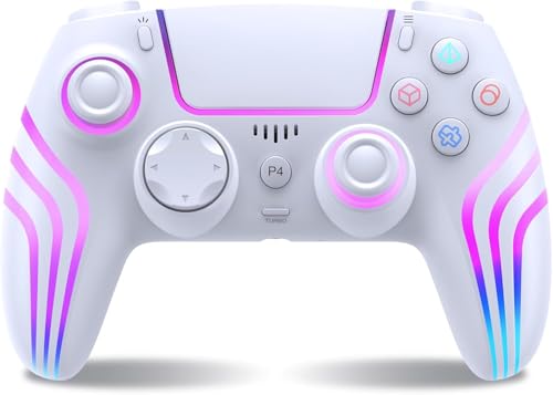 Lampelc Wireless Controller für PS4, Led Wireless Game Controller Joystick für PS4/Pro/Slim Konsole mit Doppelte Vibration/6-Achsen Gyro Sensor/Audio-Funktion