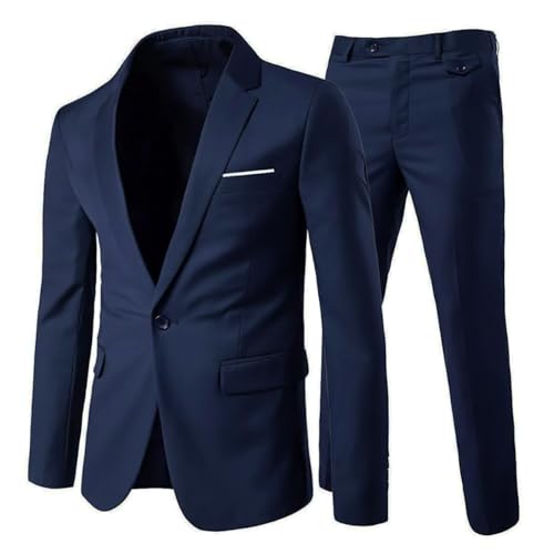 Allthemen Herrenanzug 2 Teilig Slim Fit Anzüge Business Hochzeitanzug für Männer Dunkelblau L