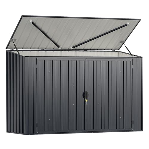 COSTWAY Mülltonnenbox für 2 x 120 L Mülltonnen, wetterfester Gartenschuppen mit abschließbarer Tür, Outdoor Geräteschuppen aus Metall, Gerätehaus für Fahrrad, Werkzeug, 193 x 86 x 127 cm
