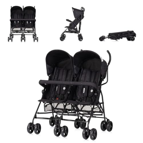 Chipolino Zwillingskinderwagen Double Point klappbar Korb Sonnendach Frontbügel schwarz
