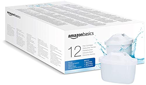 Amazon Basics Wasserfilterkartuschen, 12 Stück, passend für alle BRITA Systeme inkl. PerfectFit & Amazon Basics Systeme